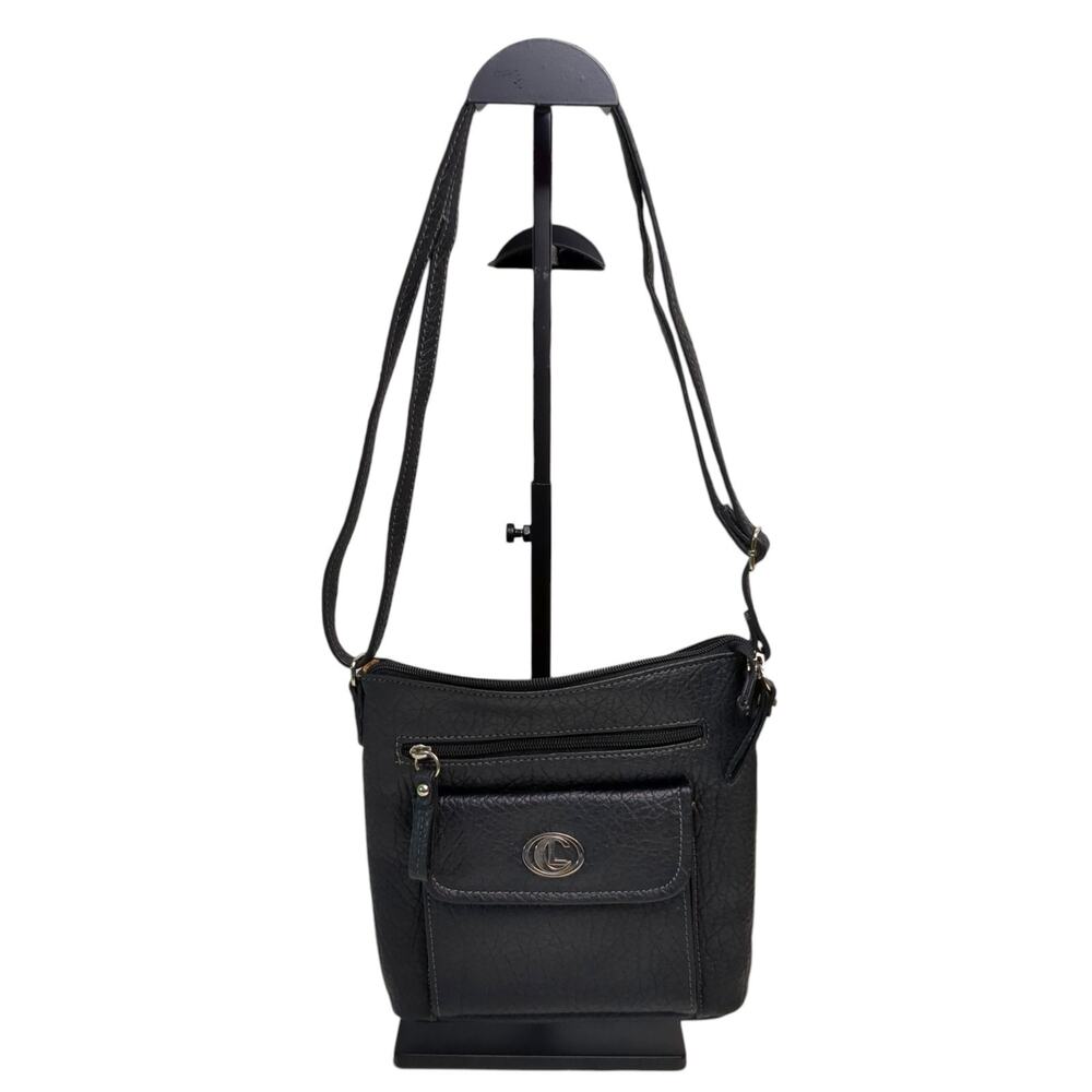 Aurielle Vtg Black Faux Leather Shoulder Bag Crossbody Adjustable Strap 7 Pocket
